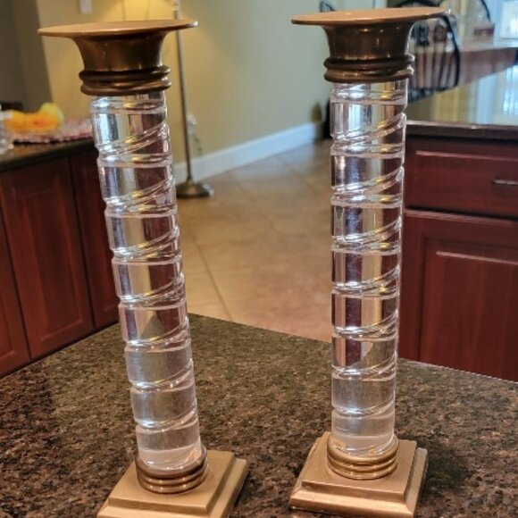 Vintage Brass Twisted Lucite Candlestick Houlder 90's